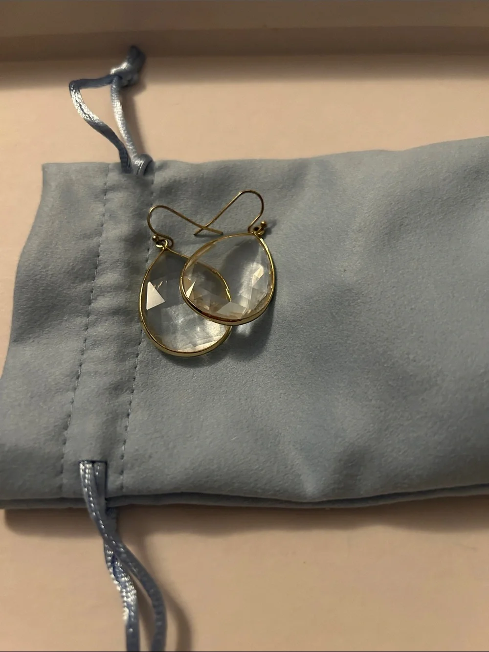 Anthropologie Gold clad Clear Teardrop Dangle Earrings